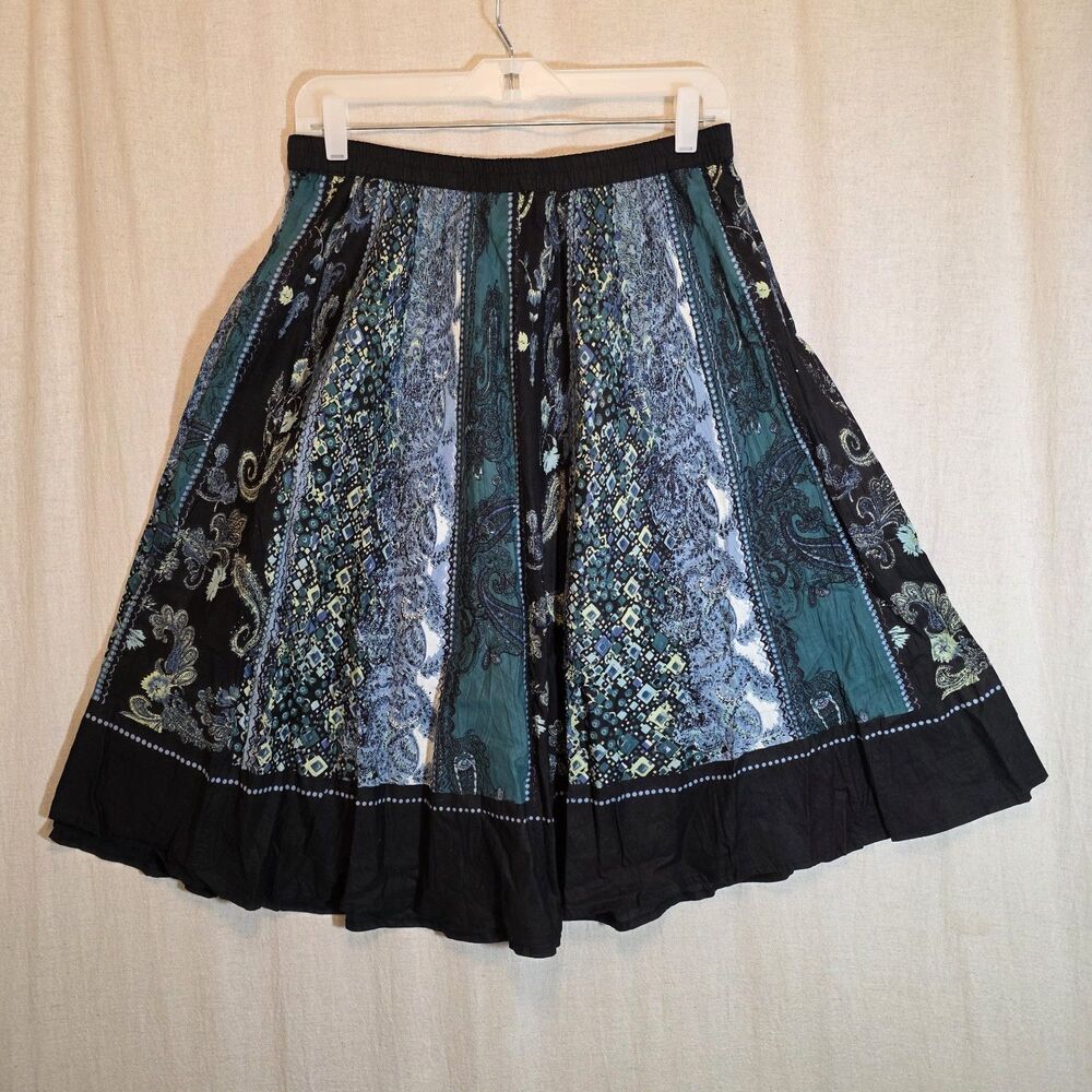 Vintage Envy Me Patchwork Bohemian Skirt Midi Paisley Mixed Print Elastic Medium